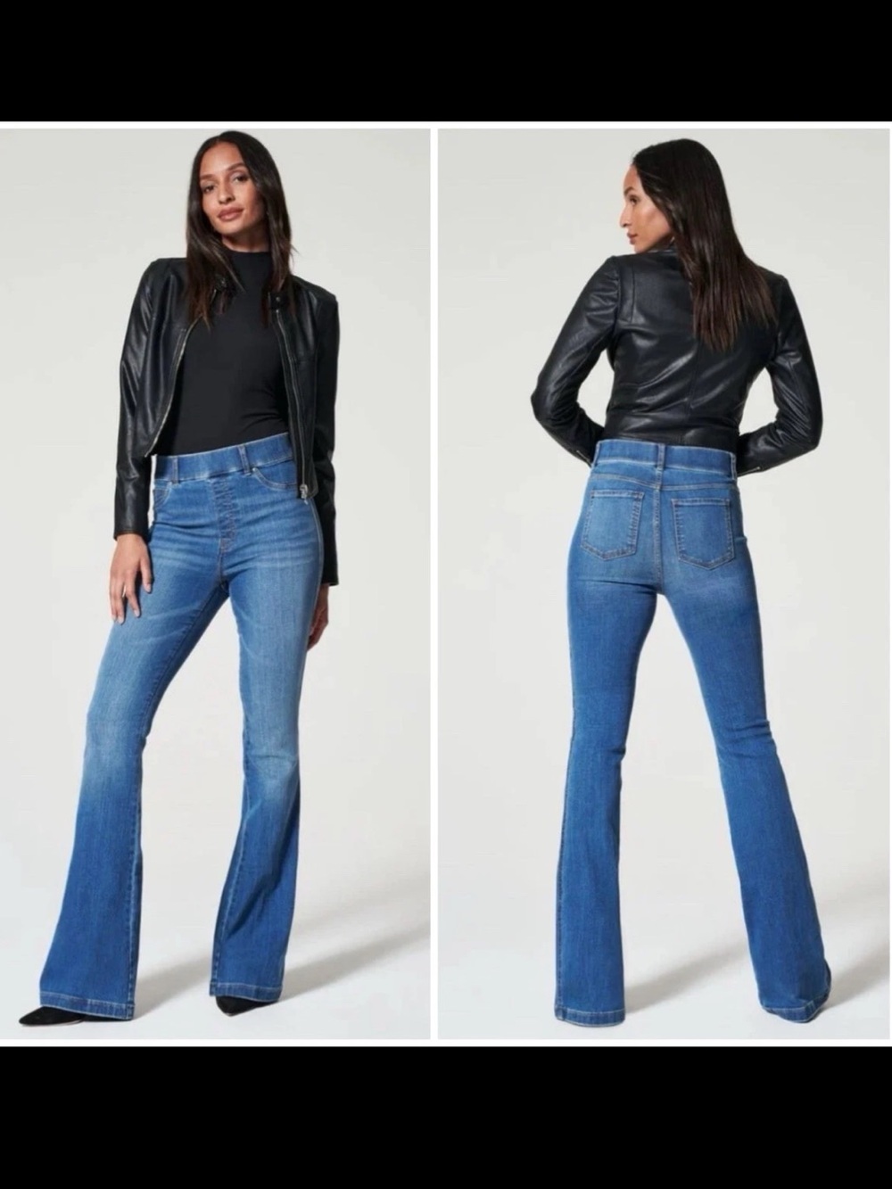 SPANX SpanxShape EveryWear High-Rise Flare Pull-on Denim Jeans in Medium Blue
